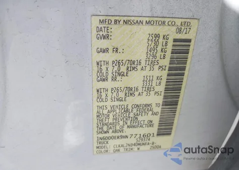 2017 Nissan Frontier Sv из США, поврежденный, VIN 1N6DD0ER9HN771601